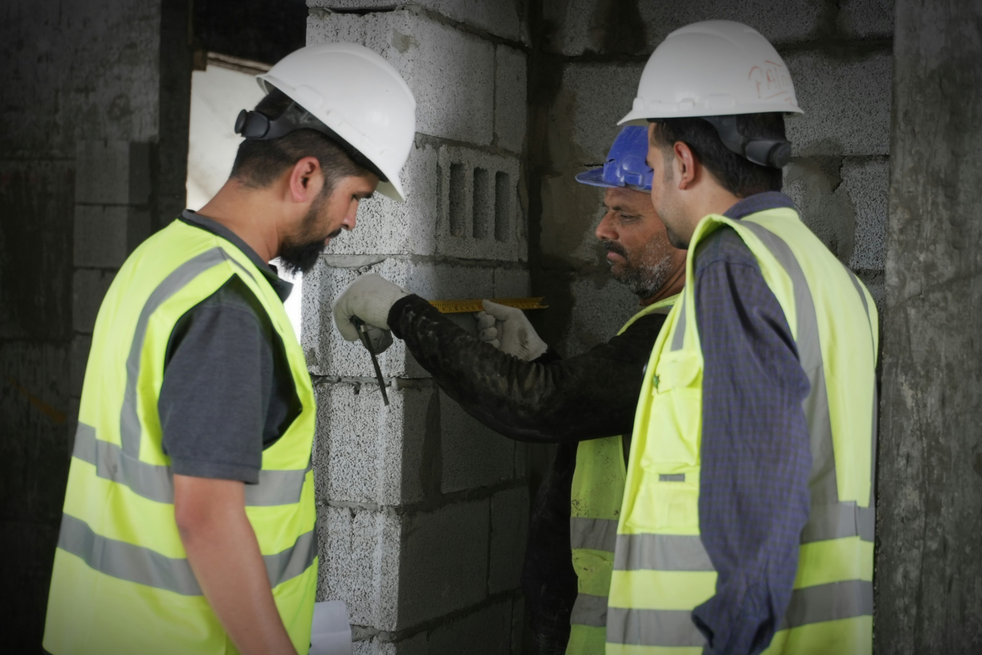 Construction professionals collaborating on site